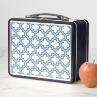 Wit en Baby Blauw Trellis, Lattice, Quatrefoil