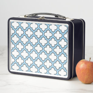 Wit en Baby Blauw Trellis, Lattice, Quatrefoil
