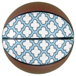 Wit en Baby Blauw Trellis, Lattice, Quatrefoil Basketbal