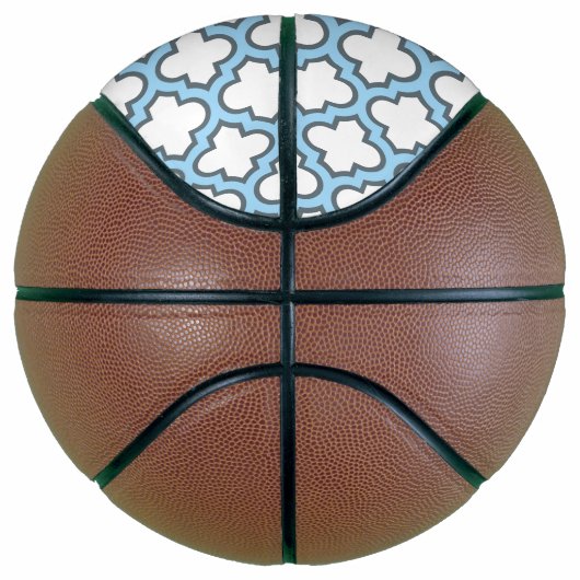 Wit en Baby Blauw Trellis, Lattice, Quatrefoil Basketbal (Rechts)