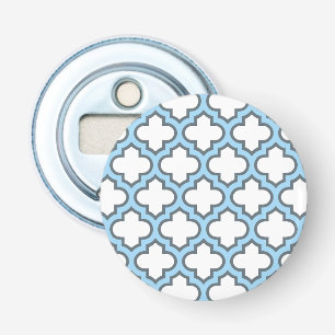 Wit en Baby Blauw Trellis, Lattice, Quatrefoil Button Flesopener