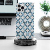 Wit en Baby Blauw Trellis, Lattice, Quatrefoil Case-Mate iPhone Case