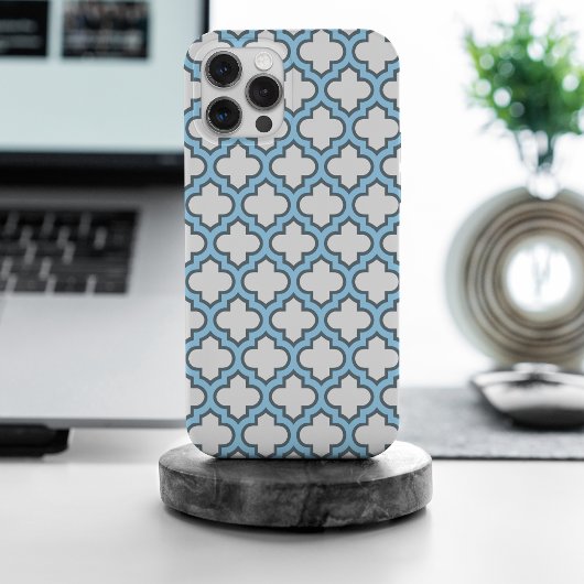 Wit en Baby Blauw Trellis, Lattice, Quatrefoil Case-Mate iPhone Case
