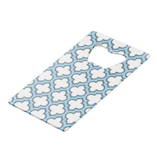 Wit en Baby Blauw Trellis, Lattice, Quatrefoil Creditkaart Flessenopener