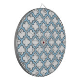 Wit en Baby Blauw Trellis, Lattice, Quatrefoil Dartbord (Voorkant Links)