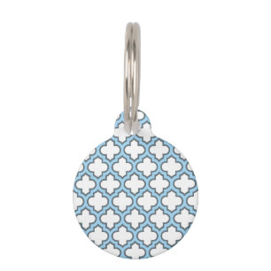 Wit en Baby Blauw Trellis, Lattice, Quatrefoil Huisdierpenning