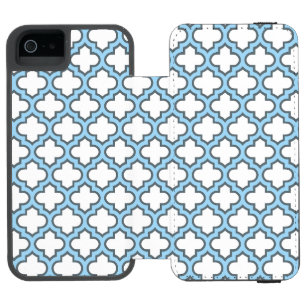 Wit en Baby Blauw Trellis, Lattice, Quatrefoil