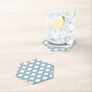 Wit en Baby Blauw Trellis, Lattice, Quatrefoil Kartonnen Onderzetters