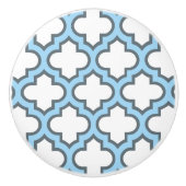 Wit en Baby Blauw Trellis, Lattice, Quatrefoil Keramische Knop (Voorkant)