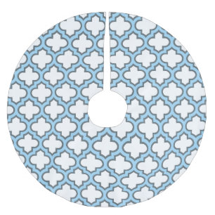 Wit en Baby Blauw Trellis, Lattice, Quatrefoil Kerstboom Rok