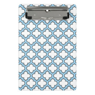Wit en Baby Blauw Trellis, Lattice, Quatrefoil Mini Klembord