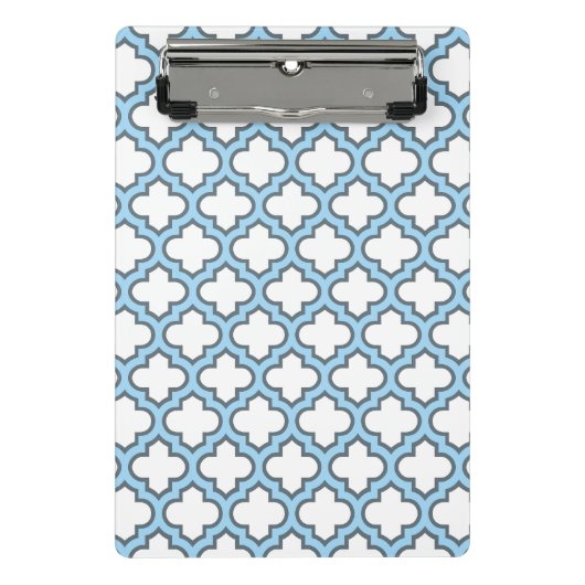 Wit en Baby Blauw Trellis, Lattice, Quatrefoil Mini Klembord (Voorkant)