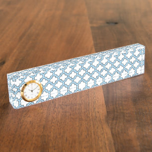 Wit en Baby Blauw Trellis, Lattice, Quatrefoil Naambordje