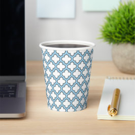 Wit en Baby Blauw Trellis, Lattice, Quatrefoil Papieren Bekers