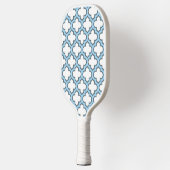 Wit en Baby Blauw Trellis, Lattice, Quatrefoil Pickleball Paddle (Links)