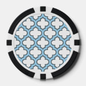 Wit en Baby Blauw Trellis, Lattice, Quatrefoil Poker Chips (Voorkant)