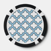 Wit en Baby Blauw Trellis, Lattice, Quatrefoil Poker Chips (Achterkant)