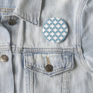 Wit en Baby Blauw Trellis, Lattice, Quatrefoil Ronde Button 5,7 Cm