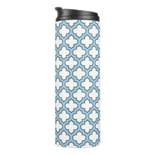Wit en Baby Blauw Trellis, Lattice, Quatrefoil Thermosbeker