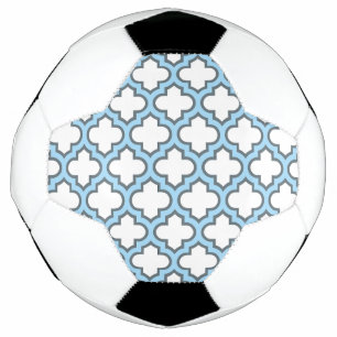 Wit en Baby Blauw Trellis, Lattice, Quatrefoil Voetbal