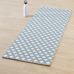 Wit en Baby Blauw Trellis, Lattice, Quatrefoil Yogamat