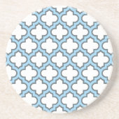 Wit en Baby Blauw Trellis, Lattice, Quatrefoil Zandsteen Onderzetter (Voorkant)