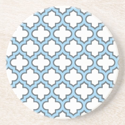 Wit en Baby Blauw Trellis, Lattice, Quatrefoil Zandsteen Onderzetter (Voorkant)