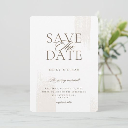 Wit en Beige Elegant Save the Date Uitnodiging (Staand voorkant)