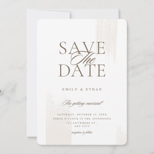 Wit en Beige Elegant Save the Date Uitnodiging (Voorkant)