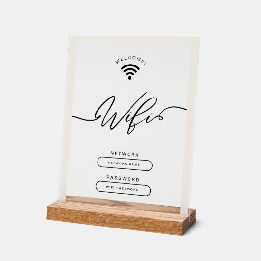 Wit en Beige Minimalistische Eenvoudige Wifi Zone Acryl Bord (Hoek)