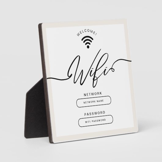 Wit en Beige Minimalistische Eenvoudige Wifi Zone Fotoplaat (Voorkant)