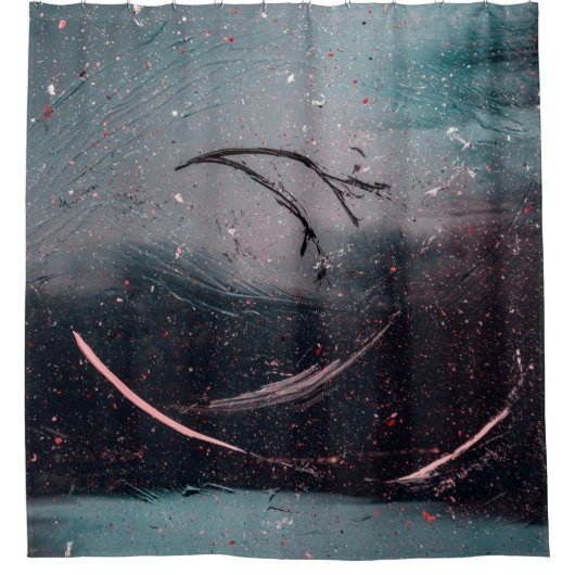 Wit en blauw abstract schilderij douchegordijn (Voorkant)