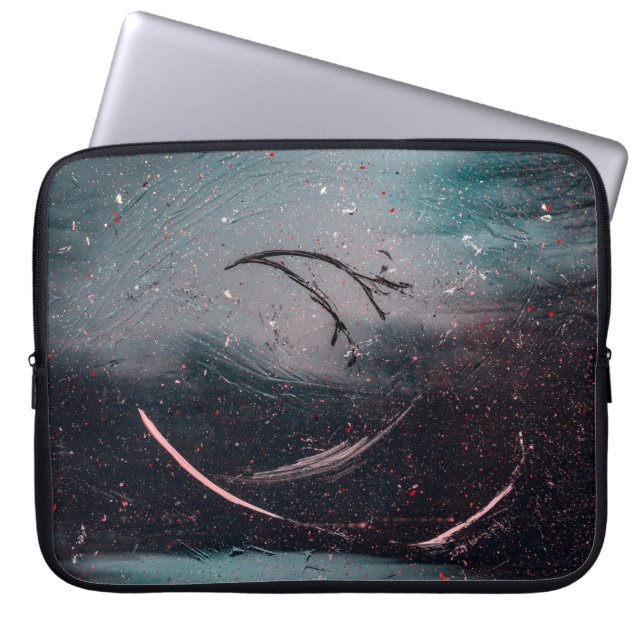 Wit en blauw abstract schilderij laptop sleeve (Voorkant)