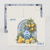 Wit en Blauw Amalfi Keramische Vaas Citroenen Ital Briefkaart (Voorkant / Achterkant)