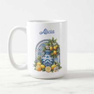 Wit en Blauw Amalfi Keramische Vaas Citroenen Ital Koffiemok