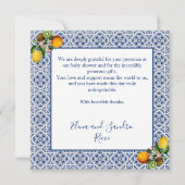 Wit en Blauw Amalfi Lemons Italië Baby shower Bedankkaart (Achterkant)
