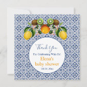 Wit en Blauw Amalfi Lemons Italië Baby shower Bedankkaart (Voorkant)