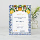 Wit en Blauw Amalfi Lemons Italië Baby shower Kaart (Staand voorkant)