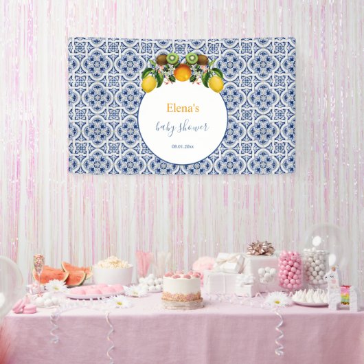 Wit en Blauw Amalfi Lemons Italië Baby shower Spandoek (Feest)