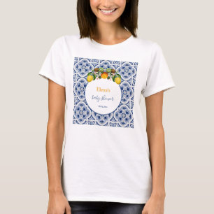 Wit en Blauw Amalfi Lemons Italië Baby shower T-shirt