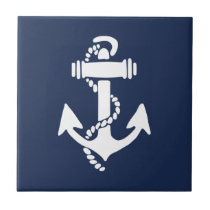 Wit en Blauw Anker Nautisch Strand Tegeltje