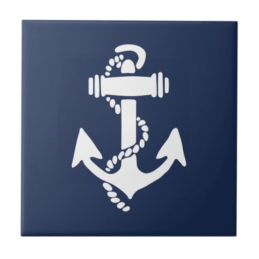 Wit en Blauw Anker Nautisch Strand Tegeltje (Voorkant)