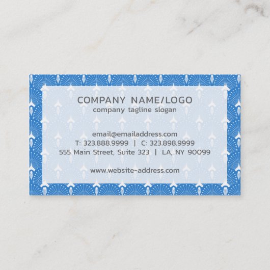 Wit en blauw art-decopatroon visitekaartje (Achterkant)