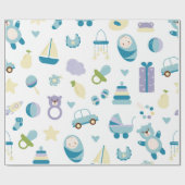 Wit en blauw Baby shower cadeau Cadeaupapier (Vlak)