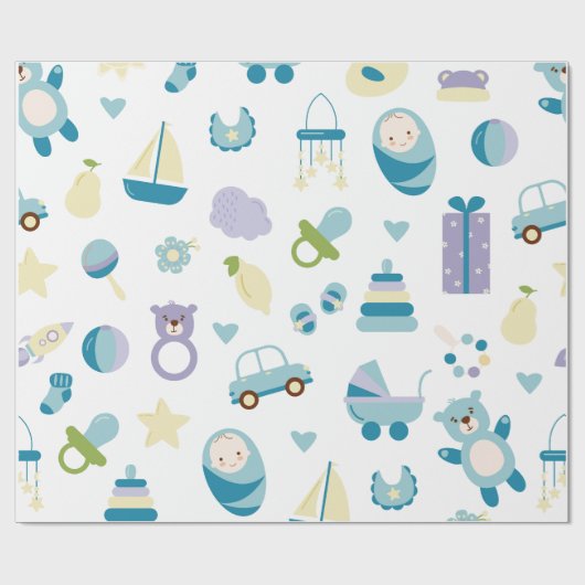 Wit en blauw Baby shower cadeau Cadeaupapier (Vlak)