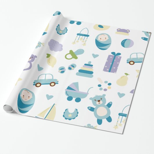 Wit en blauw Baby shower cadeau Cadeaupapier (Uitgerold)