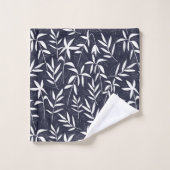 Wit en blauw bamboe blad patroon bad handdoek (Wasdoekje)