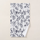 Wit en blauw bamboe roetenpatroon bad handdoek (Handdoek)