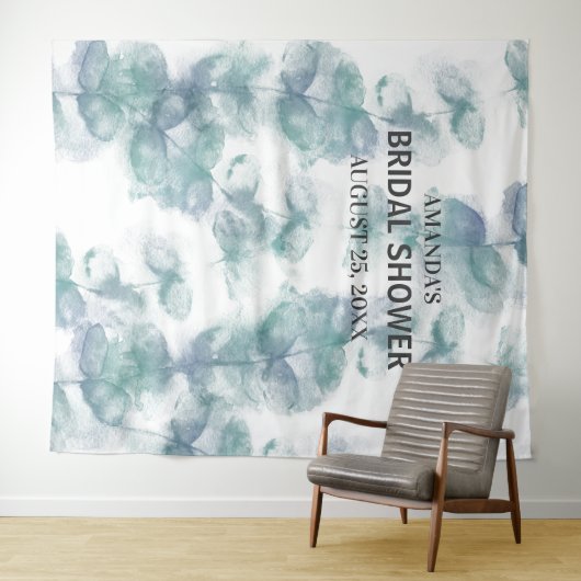 Wit en Blauw bladeren Bruiloft Fotocabine Achtergr Wandkleed (In Situ (horizontaal))