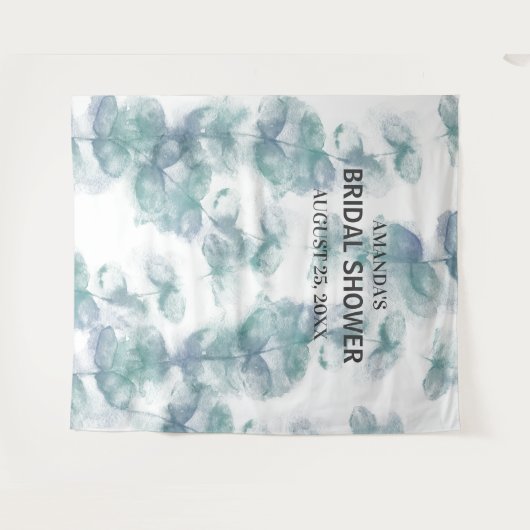 Wit en Blauw bladeren Bruiloft Fotocabine Achtergr Wandkleed (Voorkant (horizontaal))